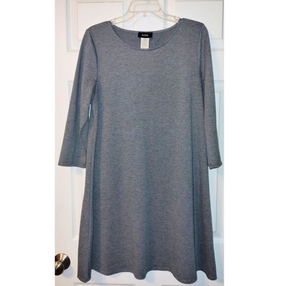Women's MSK Gray Knit 3/4 Length Sleeve Jersey A-Line w/ Swing Dress (Sz. Large) - Picture 1 of 5